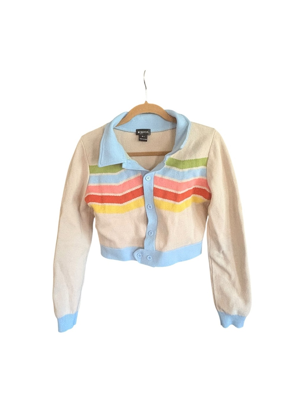 Bright & Beautiful Lucy Zig Zag Rainbow Stripe Cropped Cardigan M/L